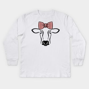 Cow Face With Bow Tie - Cute Lovely Animal For Farmhouse Kids Long Sleeve T-Shirt